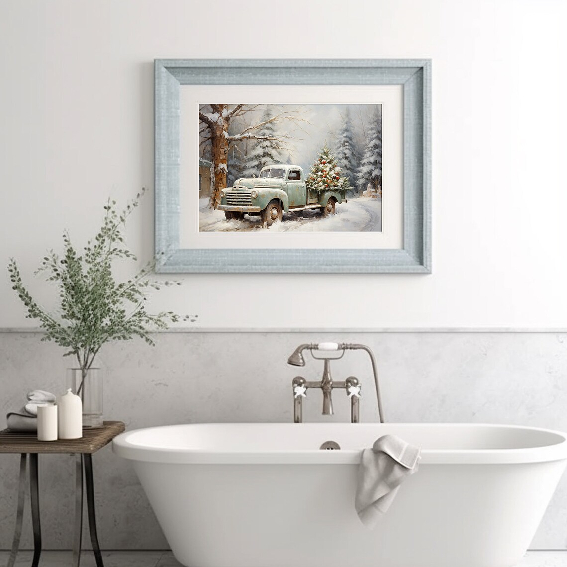 Vintage Pickup Truck Hauling Christmas Tree Snowy Winter Road Poster - Image 5