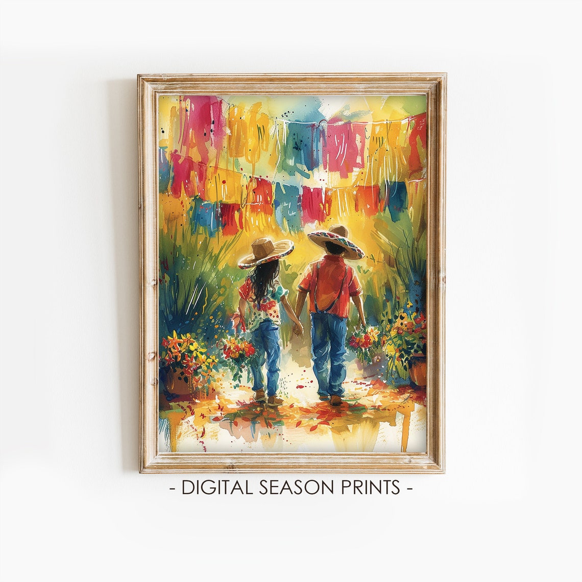 Cinco De Mayo Kids Under Papel Picado Mexican Watercolor Print