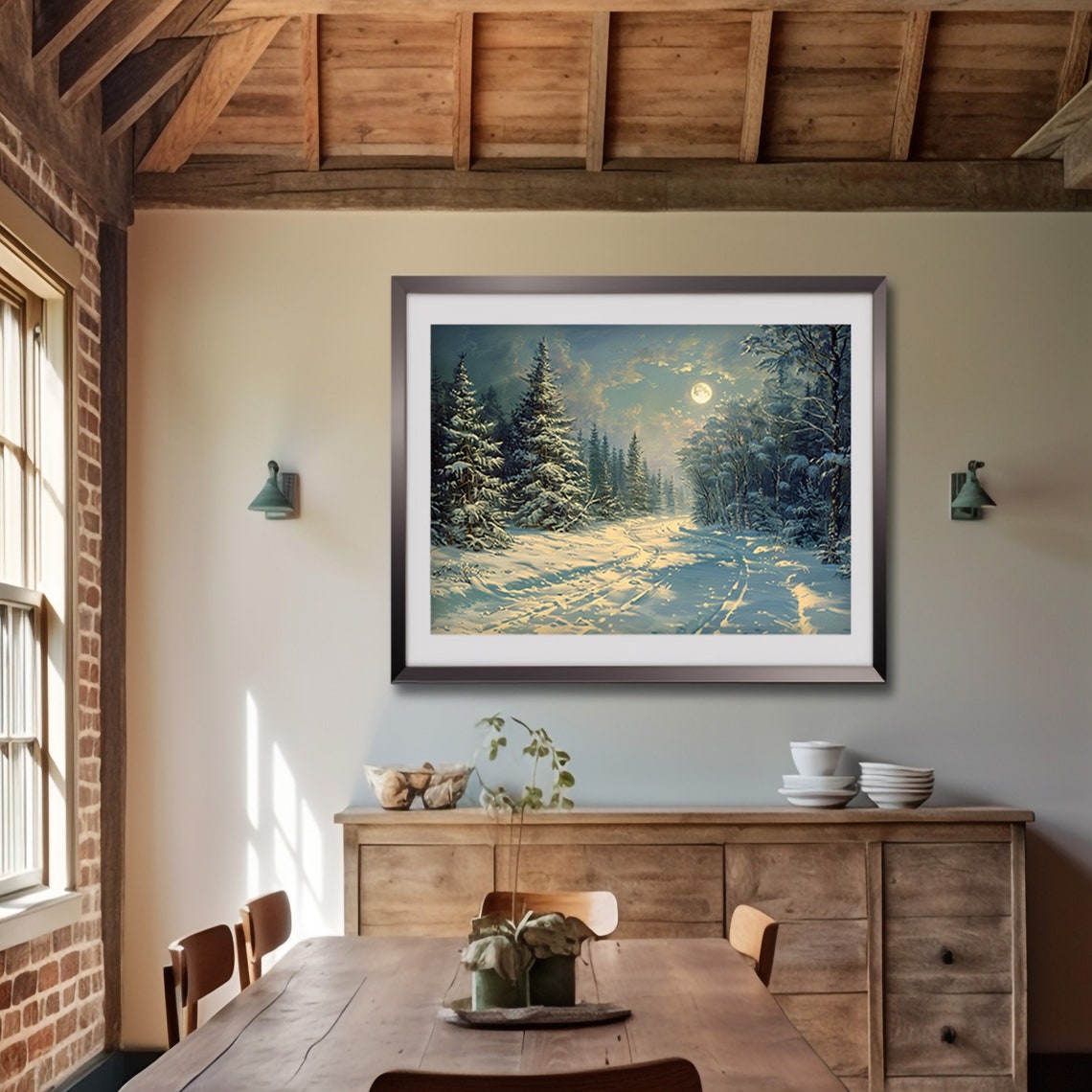 Full Moon Snowy Forest Road Moonlit Night Winter Scene Poster - Image 5