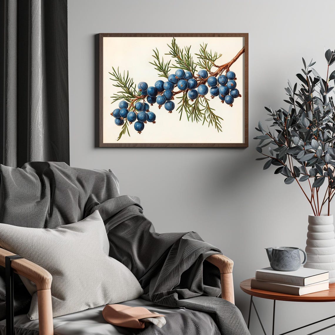 Vintage Juniper Branch Botanical Blue Berries Christmas Print - Image 4
