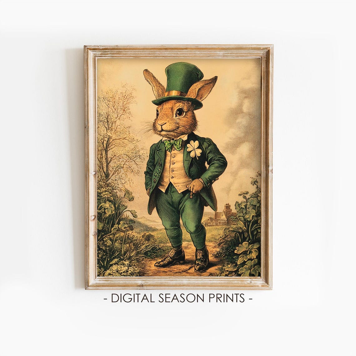 Dapper Bunny In Green Top Hat St Patricks Day Vintage Style Poster