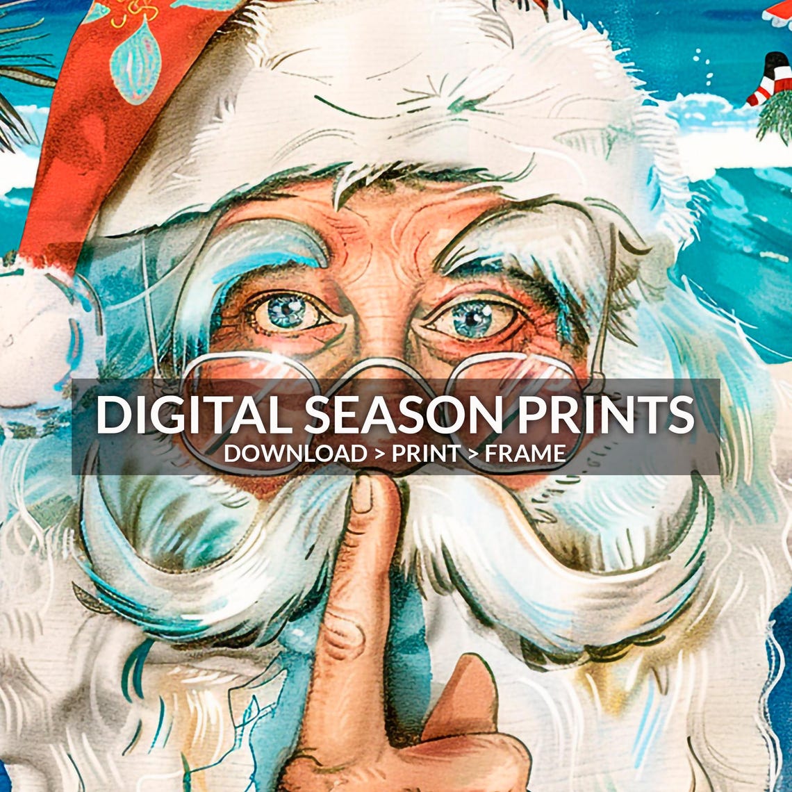 Tropical Beach Santa Claus Finger to Lips Fun Christmas Poster - Image 5