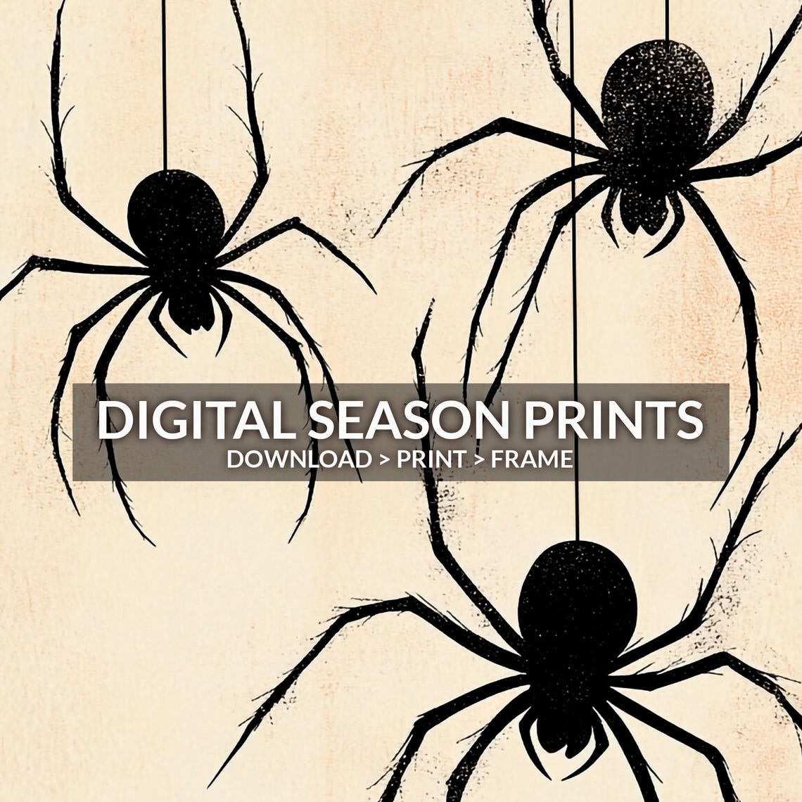 Three Black Spiders Webs Vintage Halloween Gothic Minimal Art Poster - Image 6