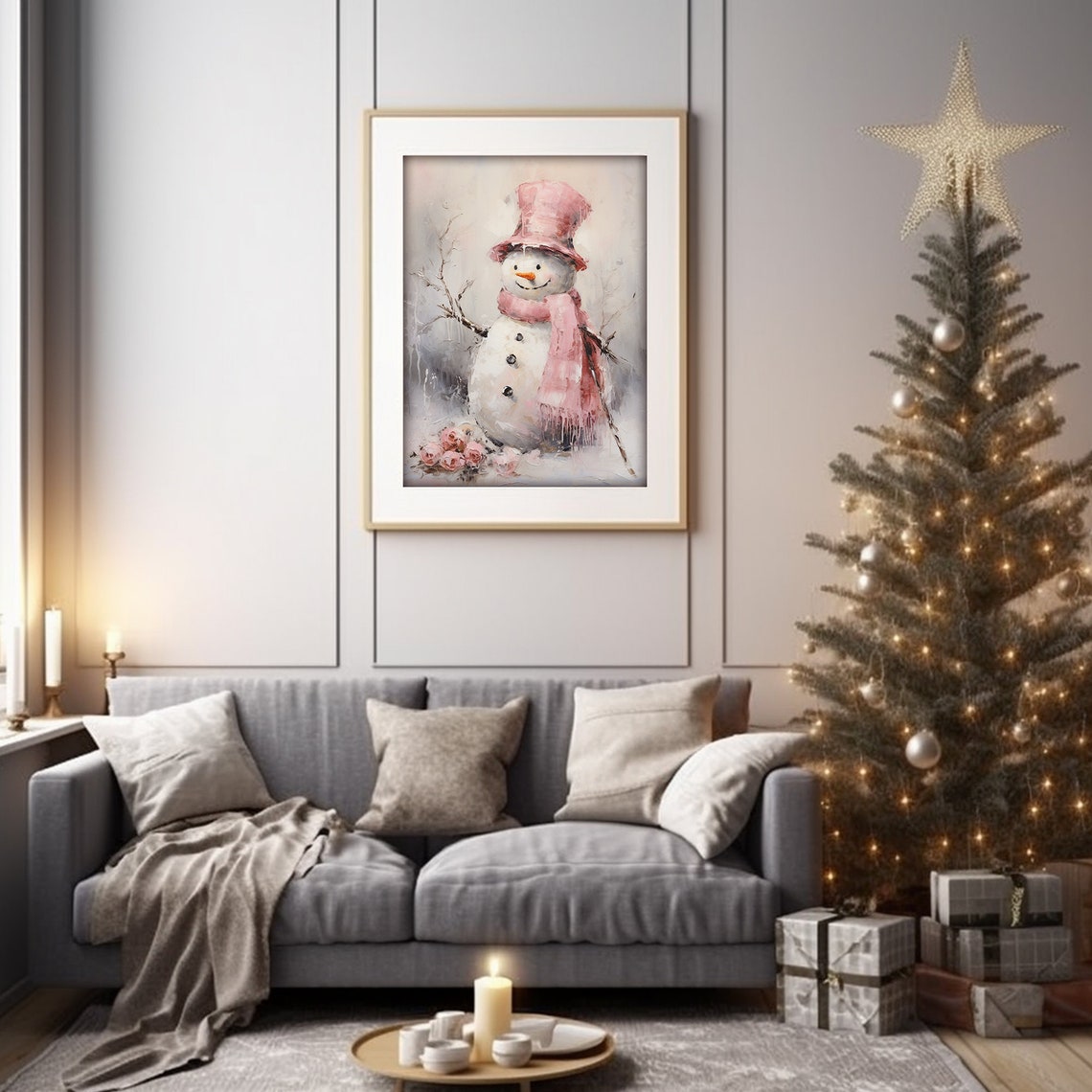 Vintage Pink Snowman with Pink Hat Scarf Roses Holiday Poster - Image 6