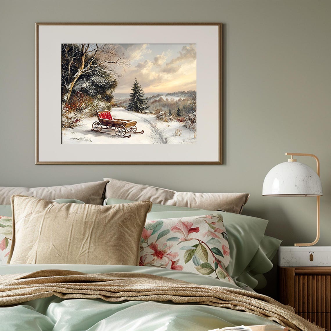Vintage Wooden Sled Snowy Forest Path Winter Wonderland Poster - Image 3