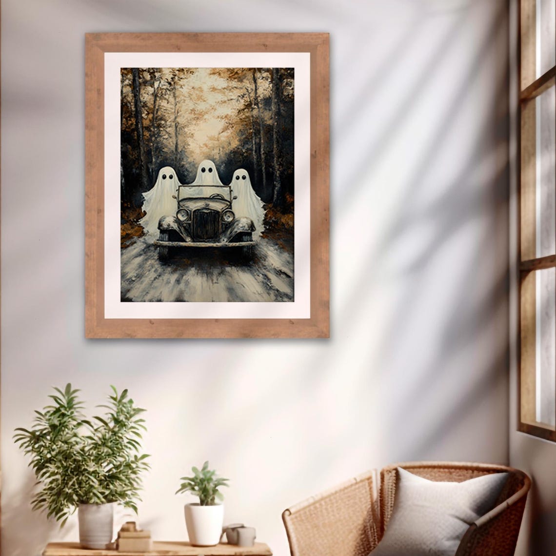 Ghosts Driving Vintage Car Spooky Forest Road Dark Halloween Poster - Image 2