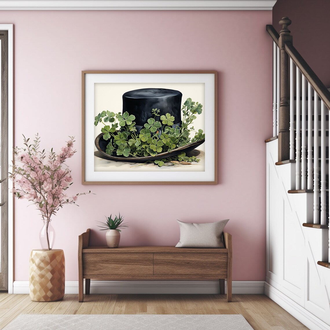 St Patrick's Day Rustic Clover Wall Art Art Print - Image 3