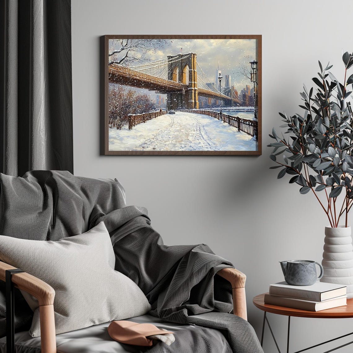 Brooklyn Bridge Snowy Daytime Winter Promenade City Art Poster - Image 4