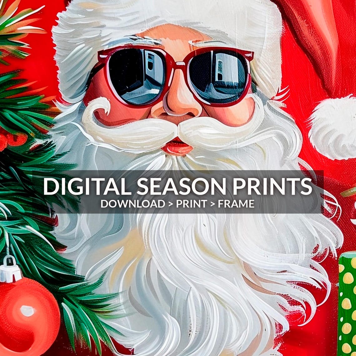 Cool Santa Claus with Sunglasses Bold Red Pop Art Christmas Poster - Image 6
