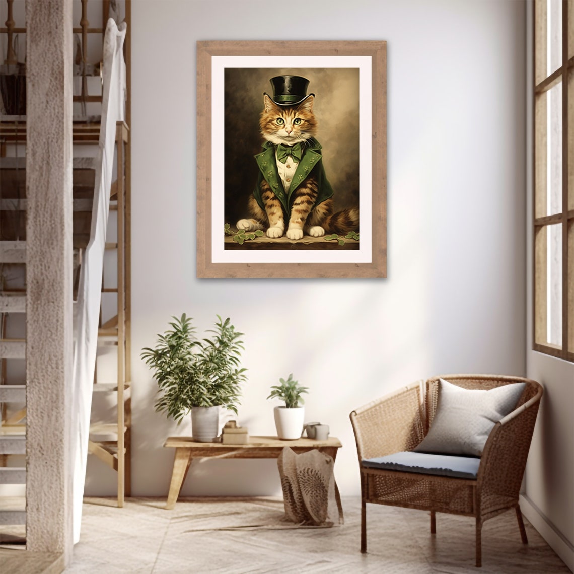 St Patricks Day Orange Cat In Green Shamrock Vest And Top Hat Poster - Image 4