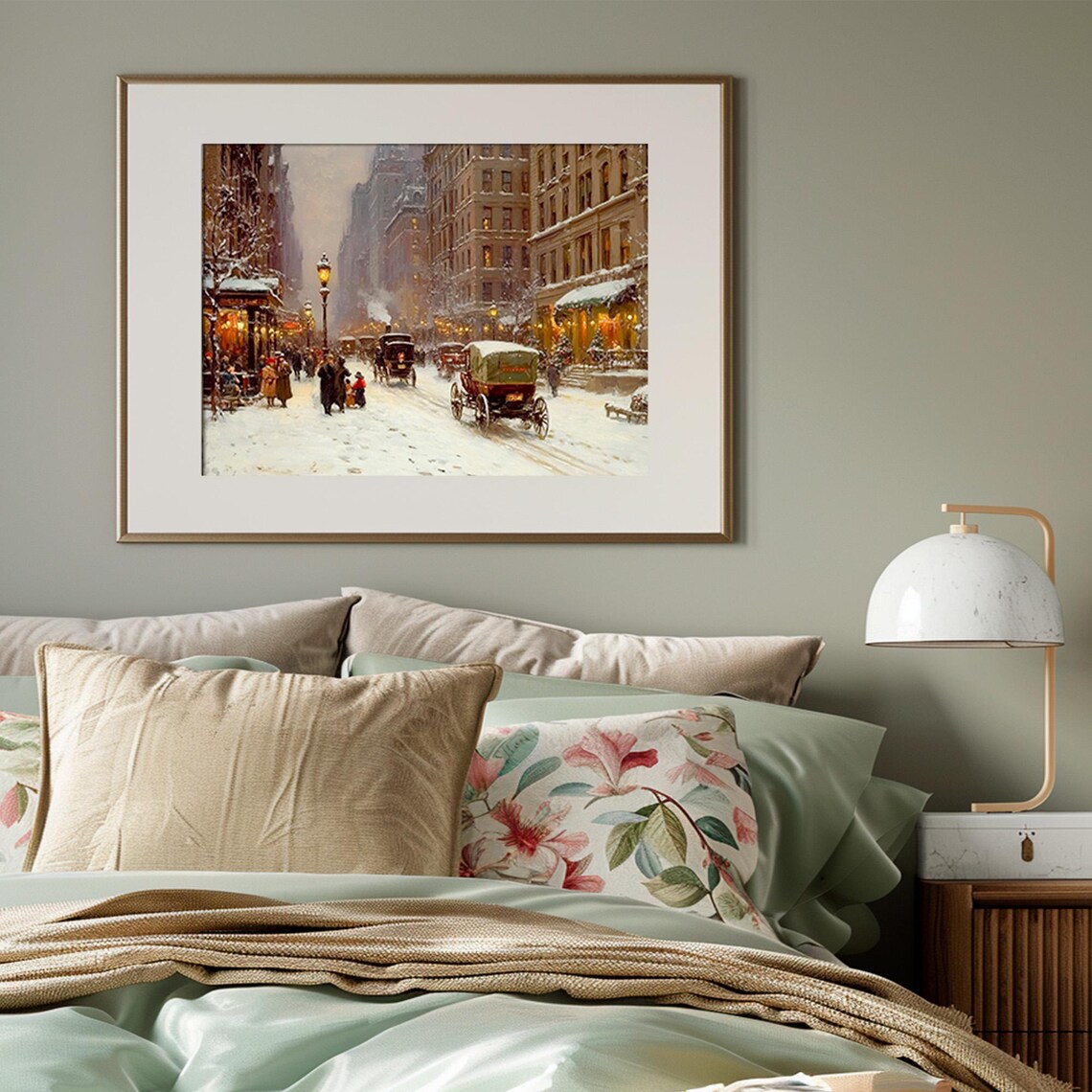 Old New York City Winter Street Horse Carriages Snowy Vintage Print - Image 3