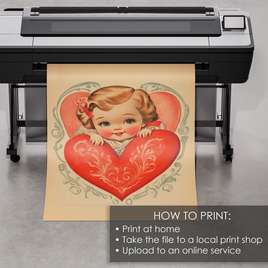 Vintage Valentines Girl Peeking Over Big Red Heart Retro Card Print - Image 5