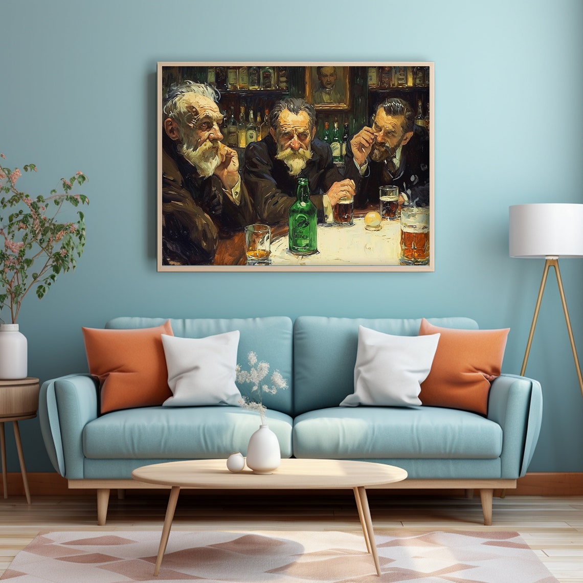 Dark Moody Irish Pub Oil Painting Three Men Sharing Beer Poster - Image 5