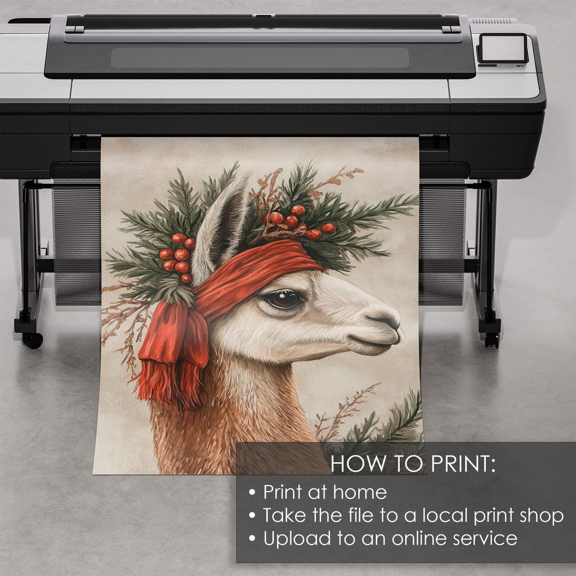 Christmas Llama Wearing A Pine Wreath Berries And Red Scarf Poster - Image 5
