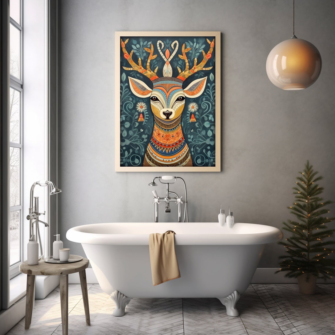 Colorful Folk Art Deer Portrait with Patterned Antlers Print - Image 5