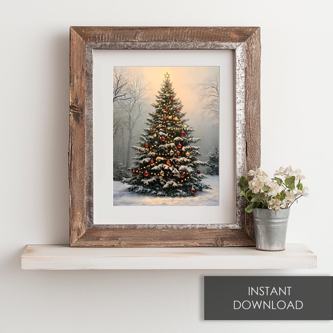 Snowy Christmas Tree With Red Ornaments And Glowing Lights Poster - Image 6