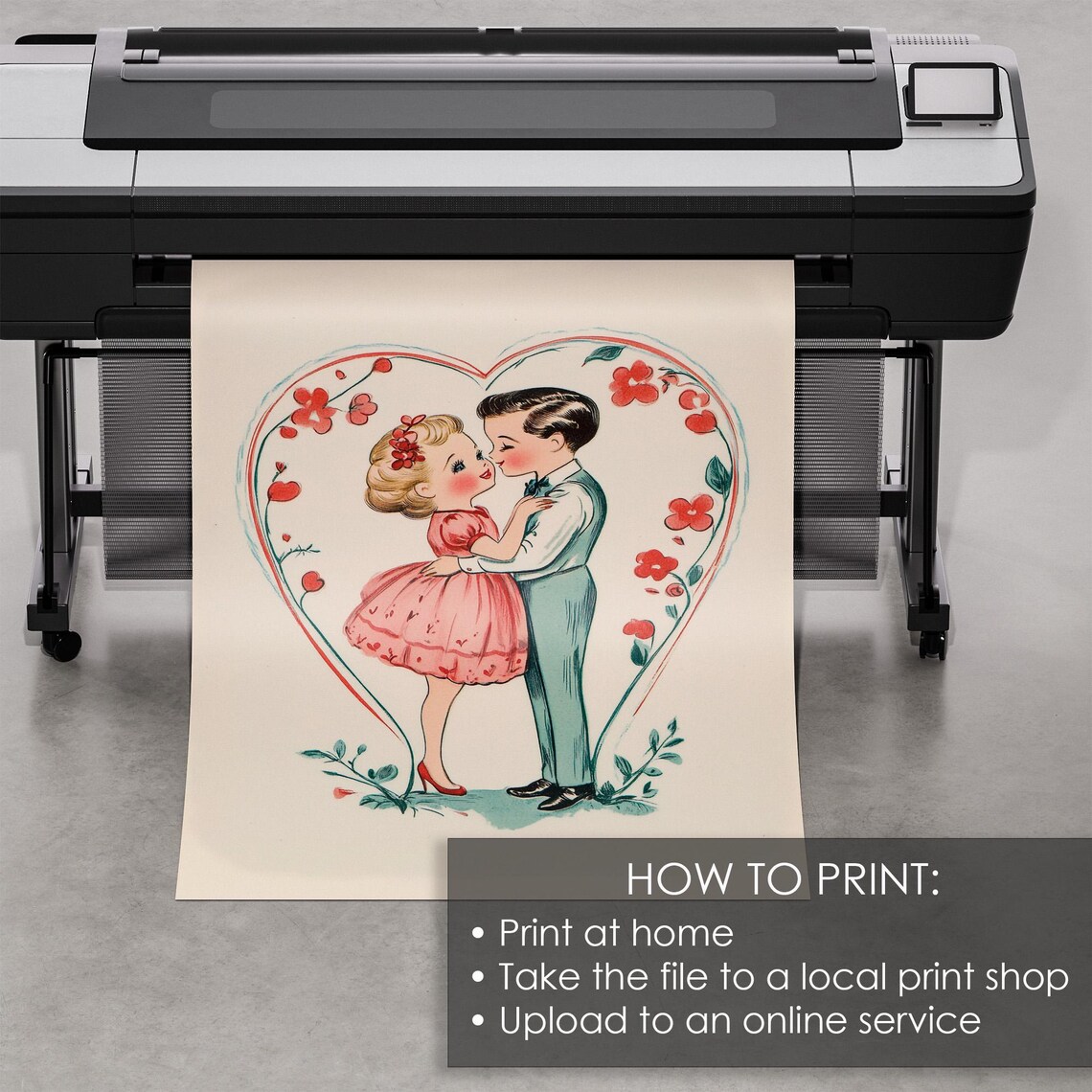 Retro Couple Kissing Inside Floral Heart Vintage Valentines Print - Image 5