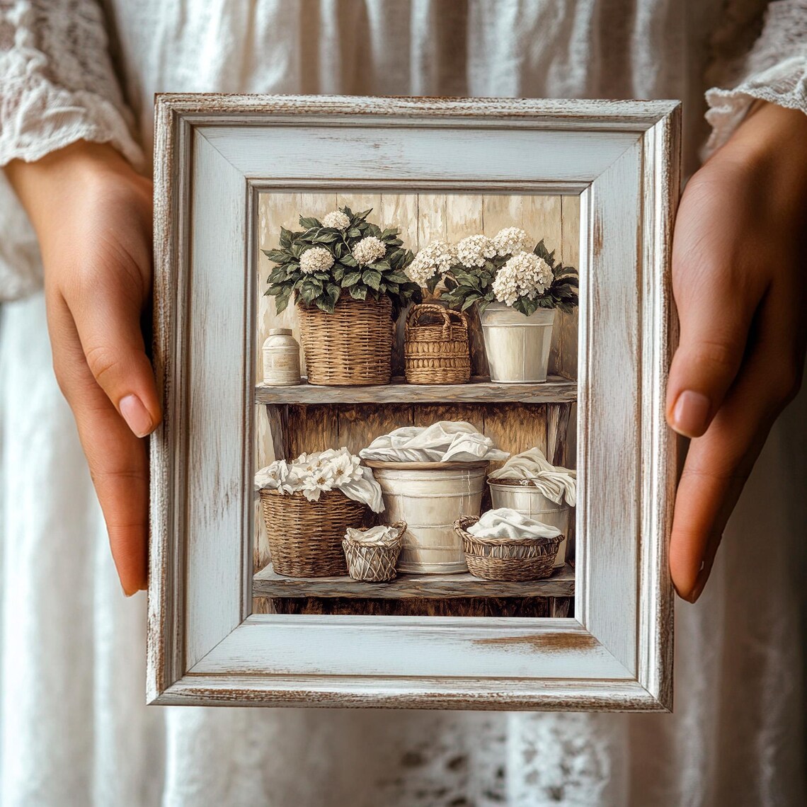 Laundry Baskets Painting Vintage Country Art Print - Image 3