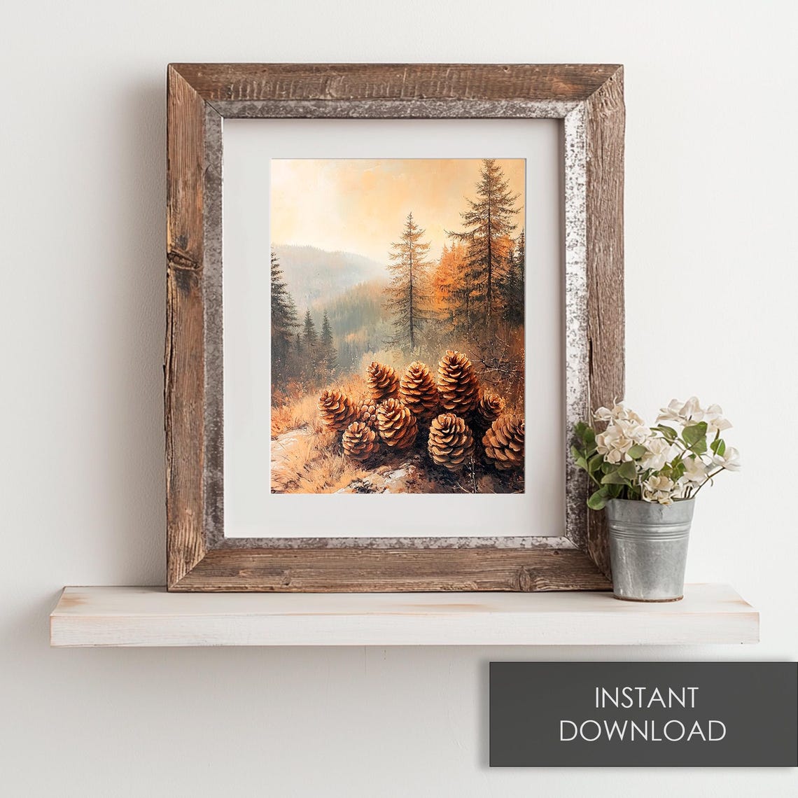 Pinecones Before a Golden Mountain Forest Vintage Autumn Art Poster - Image 6