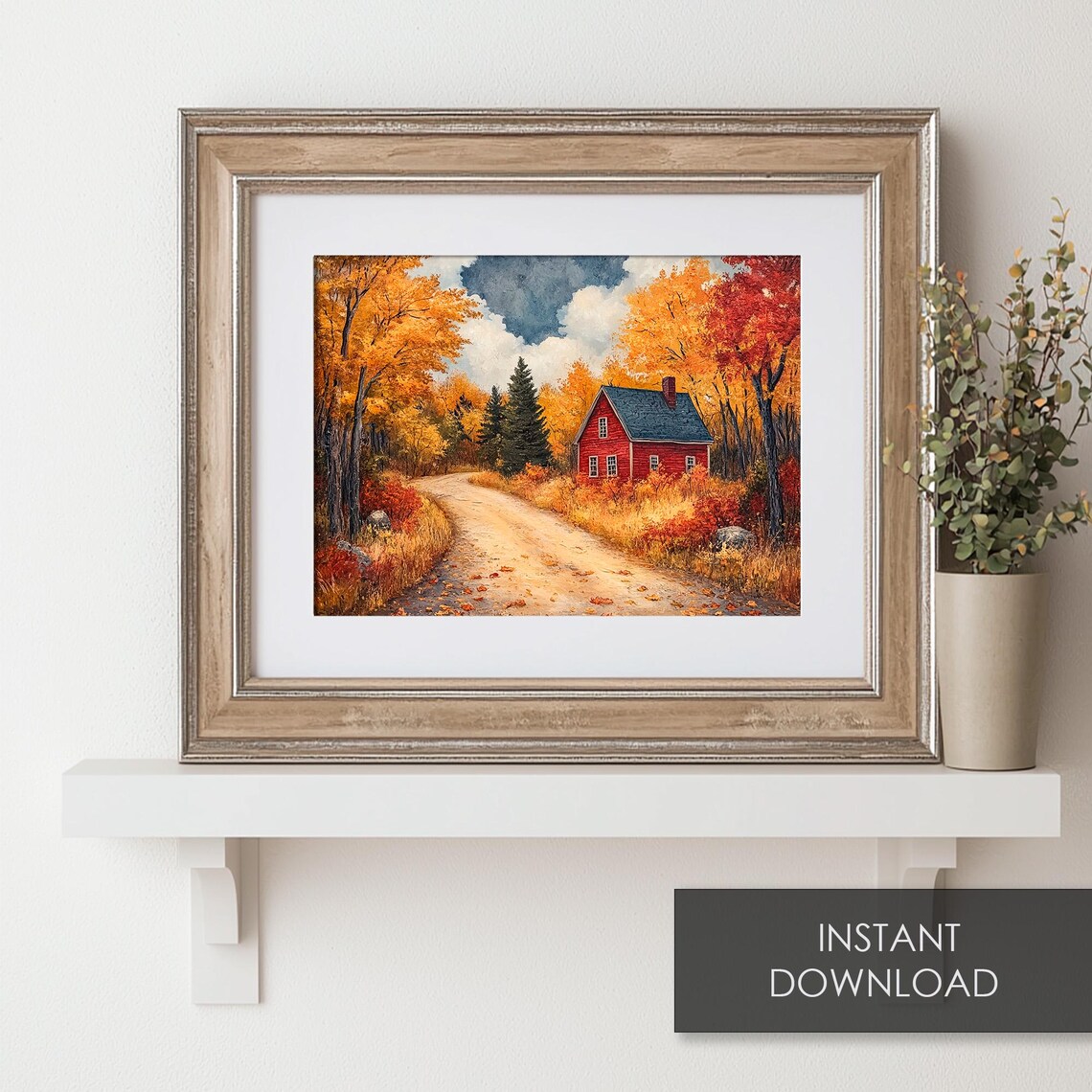 Red Cabin in Blazing Autumn Woods Colorful Fall Foliage Landscape Poster - Image 6