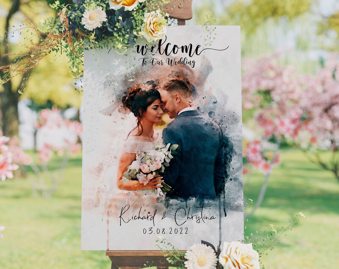 Wedding Welcome Sign, Watercolor Wedding Decor