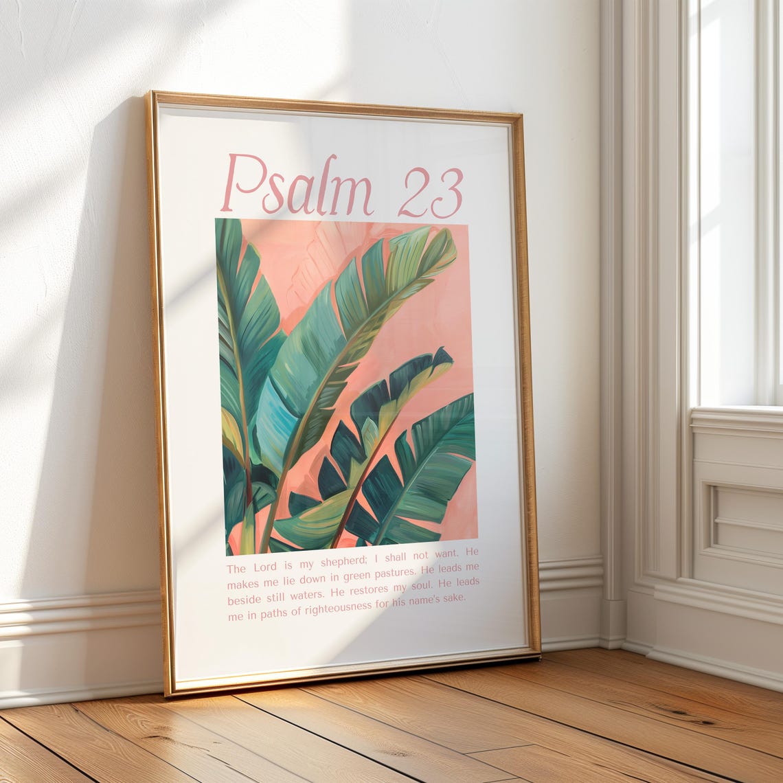 Psalm 23 The Lord Is My Shepherd Tropical Banana Leaf Pink Poster