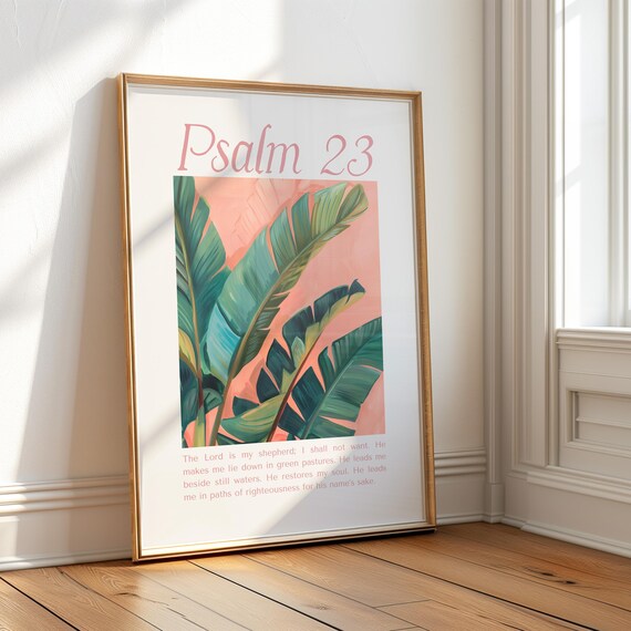 Psalm 23 The Lord Is My Shepherd Tropical Banana Leaf Pink Poster