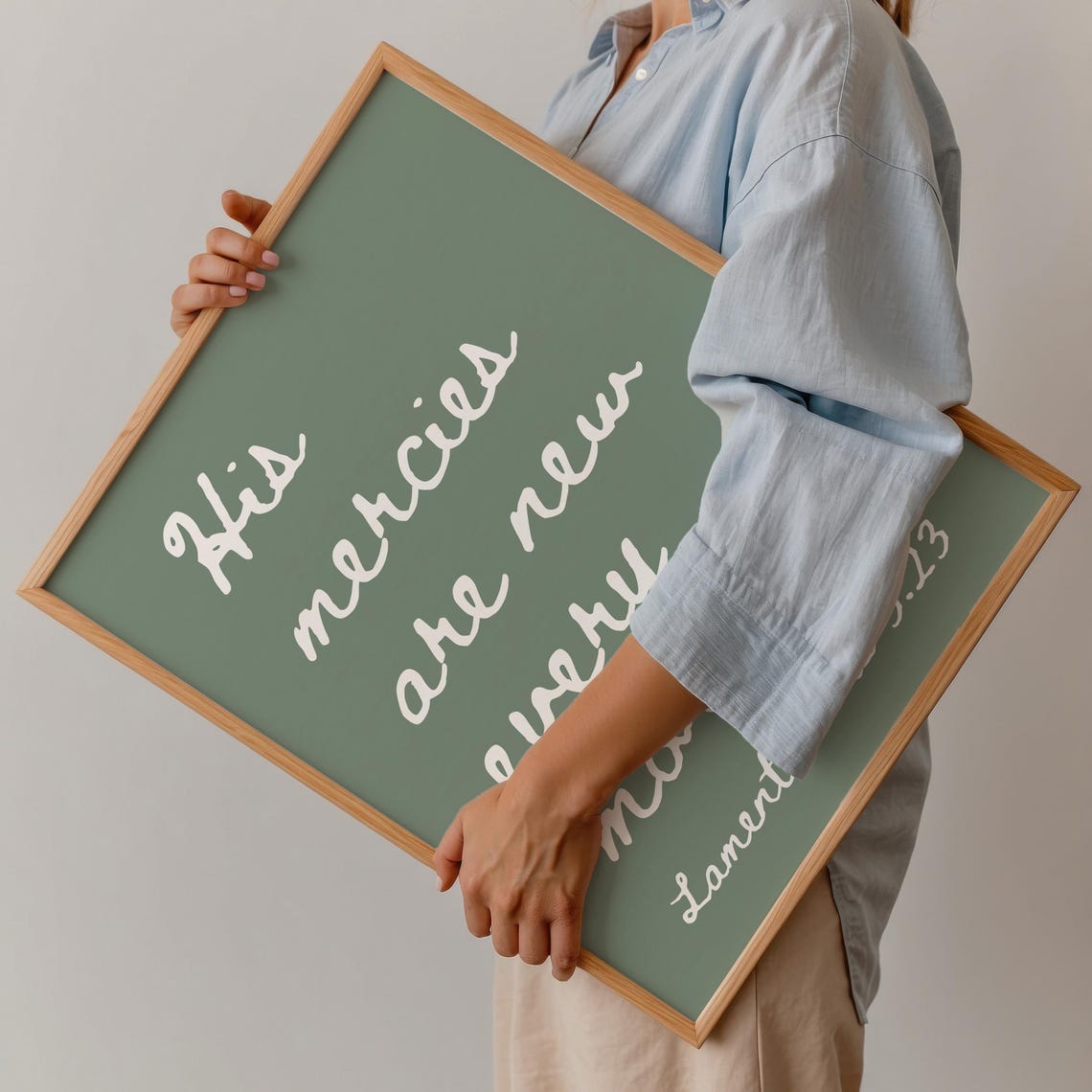 His Mercies Are New Every Morning Deep Sage Green Script Poster - Image 3