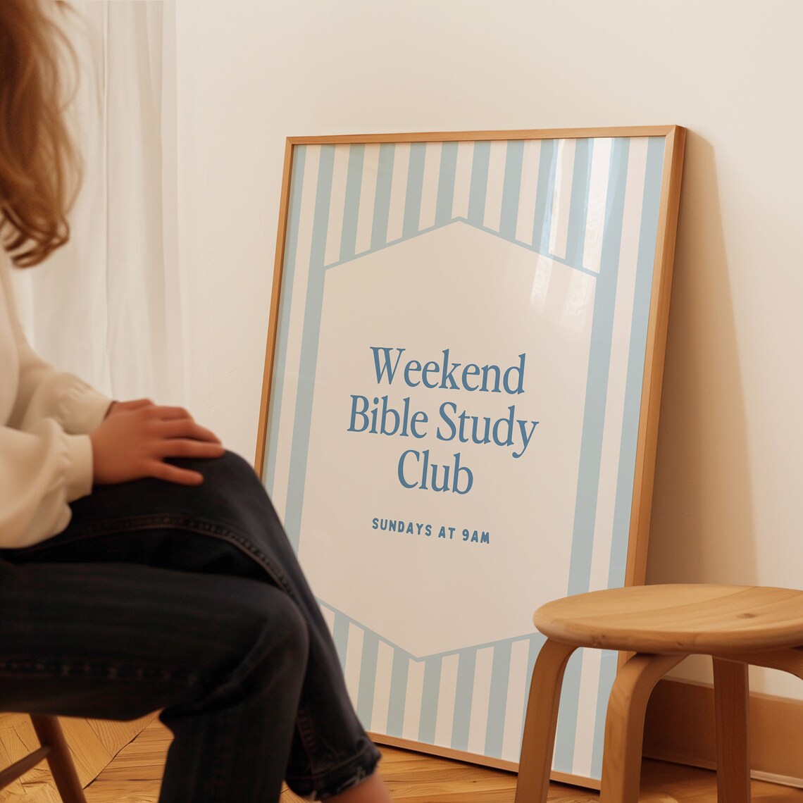 Weekend Bible Study Club Sundays At 9AM Blue Striped Christian Wall Art - Image 4
