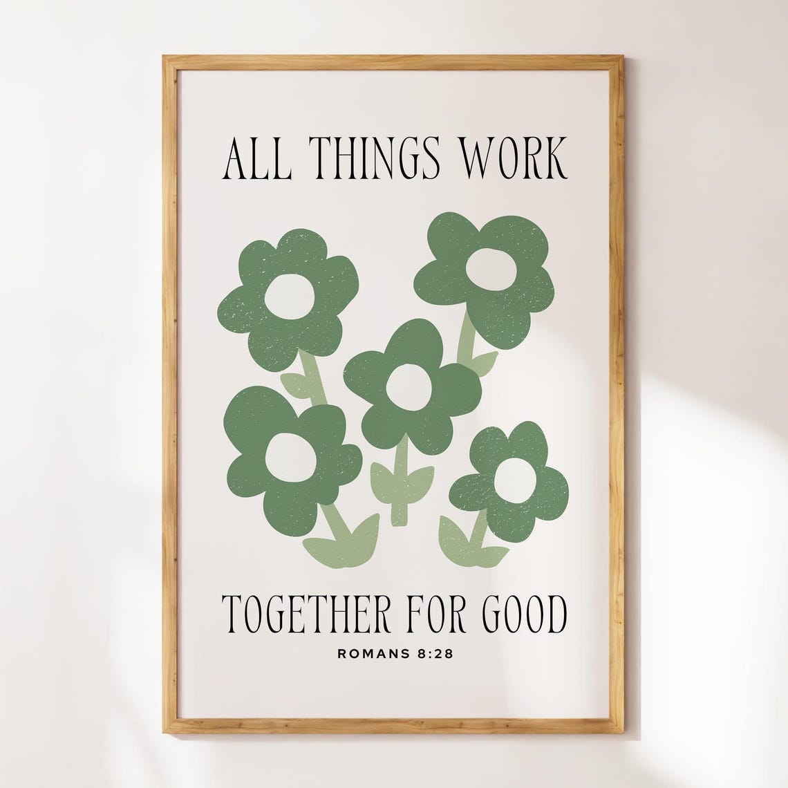 All Things Work Together For Good Romans 8:28 Green Floral Poster - Image 2