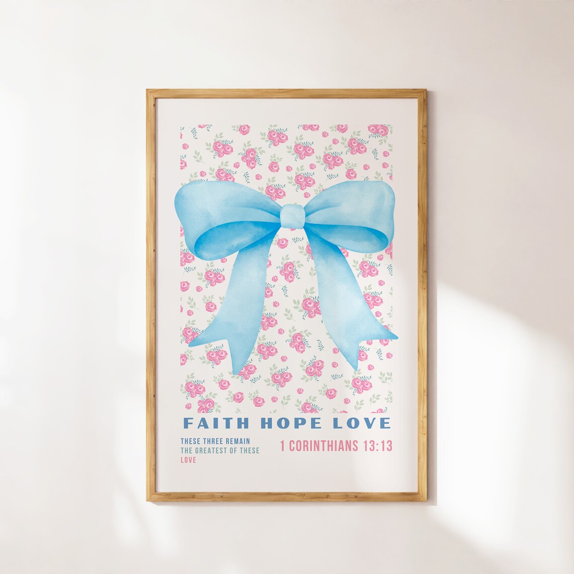 Coquette Christian Gallery Wall Art Set Six Pink Bow Floral Scripture Verses - Image 3