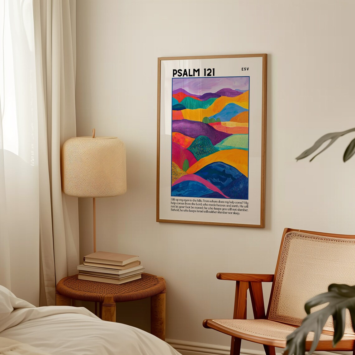 Psalm 121 ESV I Lift Up My Eyes Colorful Abstract Hills Bible Poster - Image 2