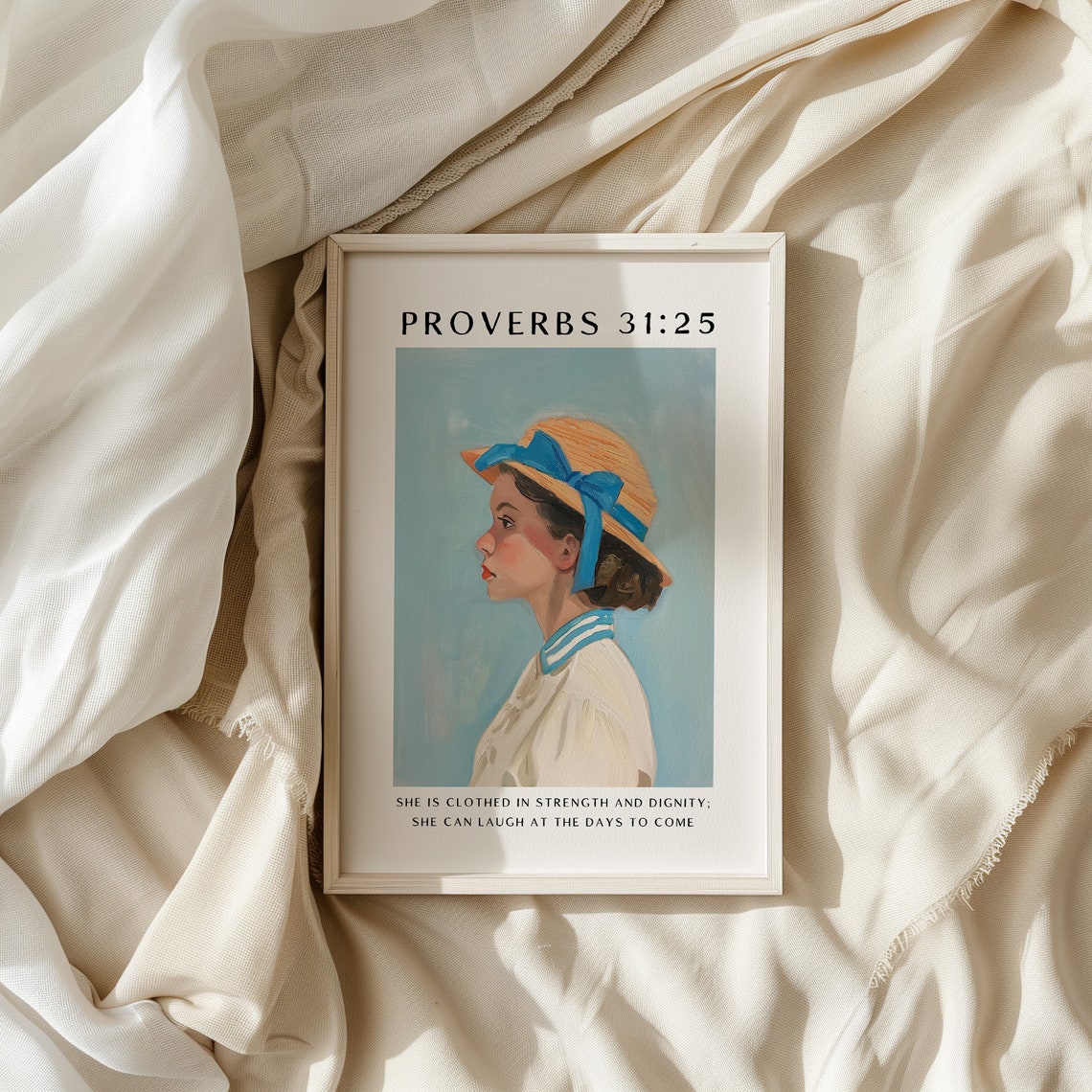 Proverbs 31:25 Clothed in Strength Straw Hat Portrait Poster - Image 4