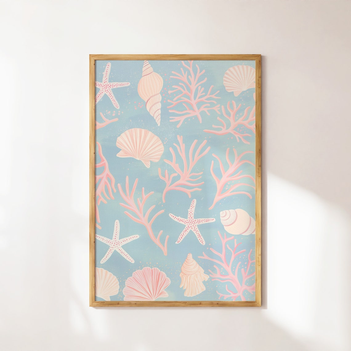 Pastel Seashell Coral Starfish Coastal Pattern Beach Decor Poster