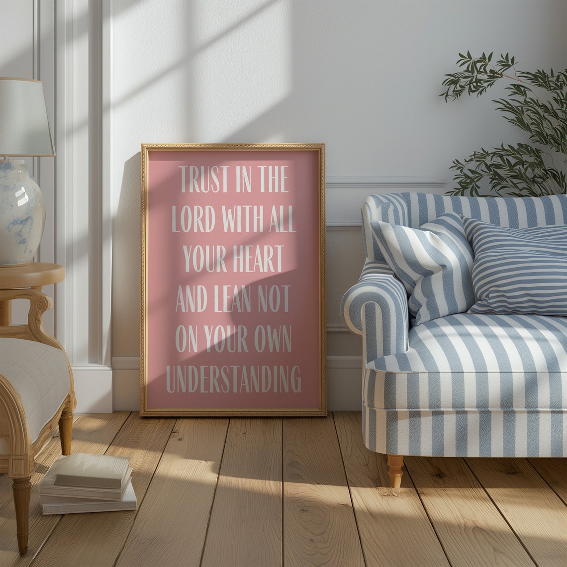 Trust in the Lord With All Your Heart Cream Pink Scripture Poster - Image 3