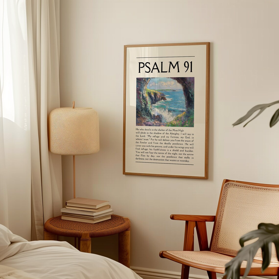 Psalm 91 Protection Verse Painted Ocean Cove Seascape Poster - Image 4