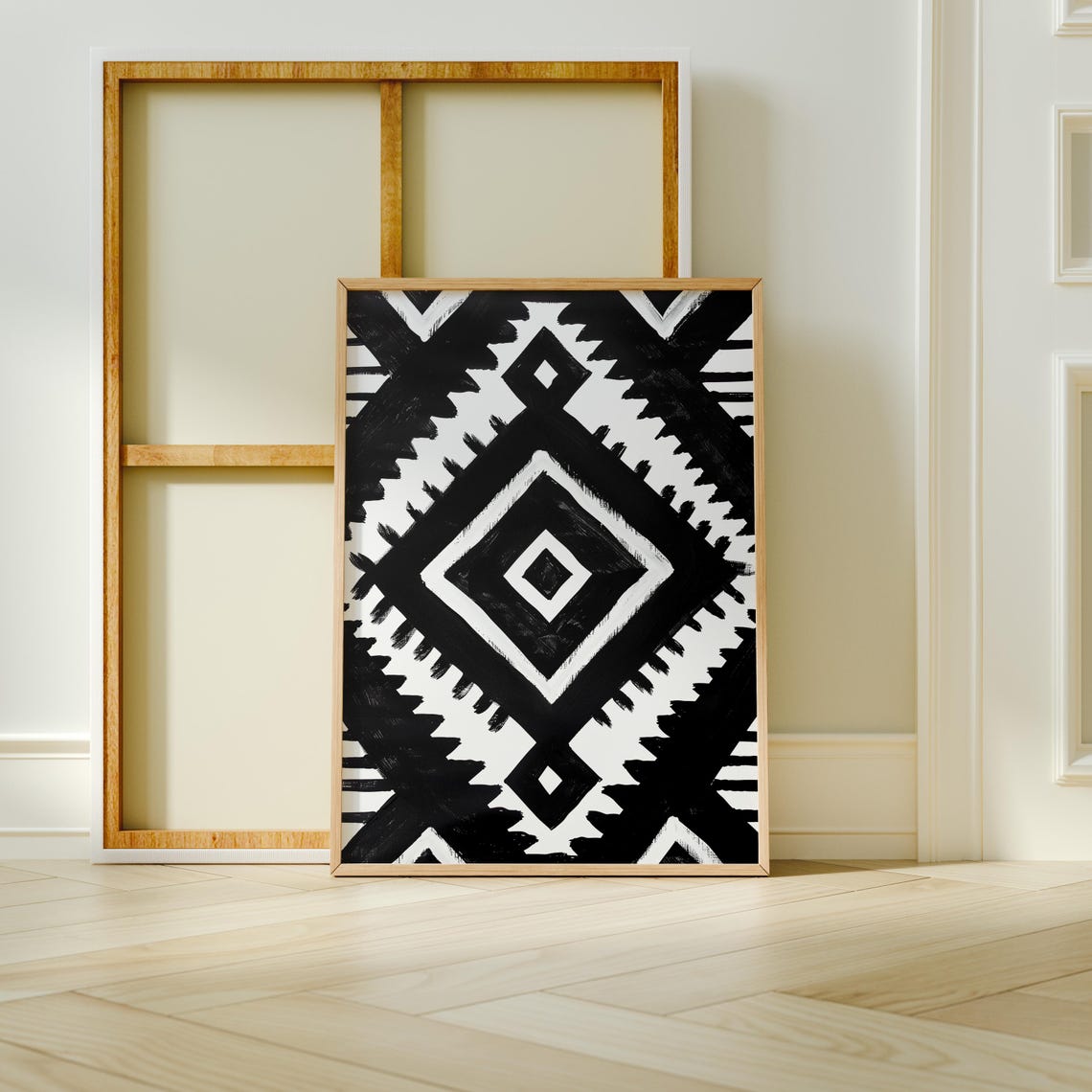 Western Black White Aztec Diamond Geometric Tribal Pattern Poster - Image 3