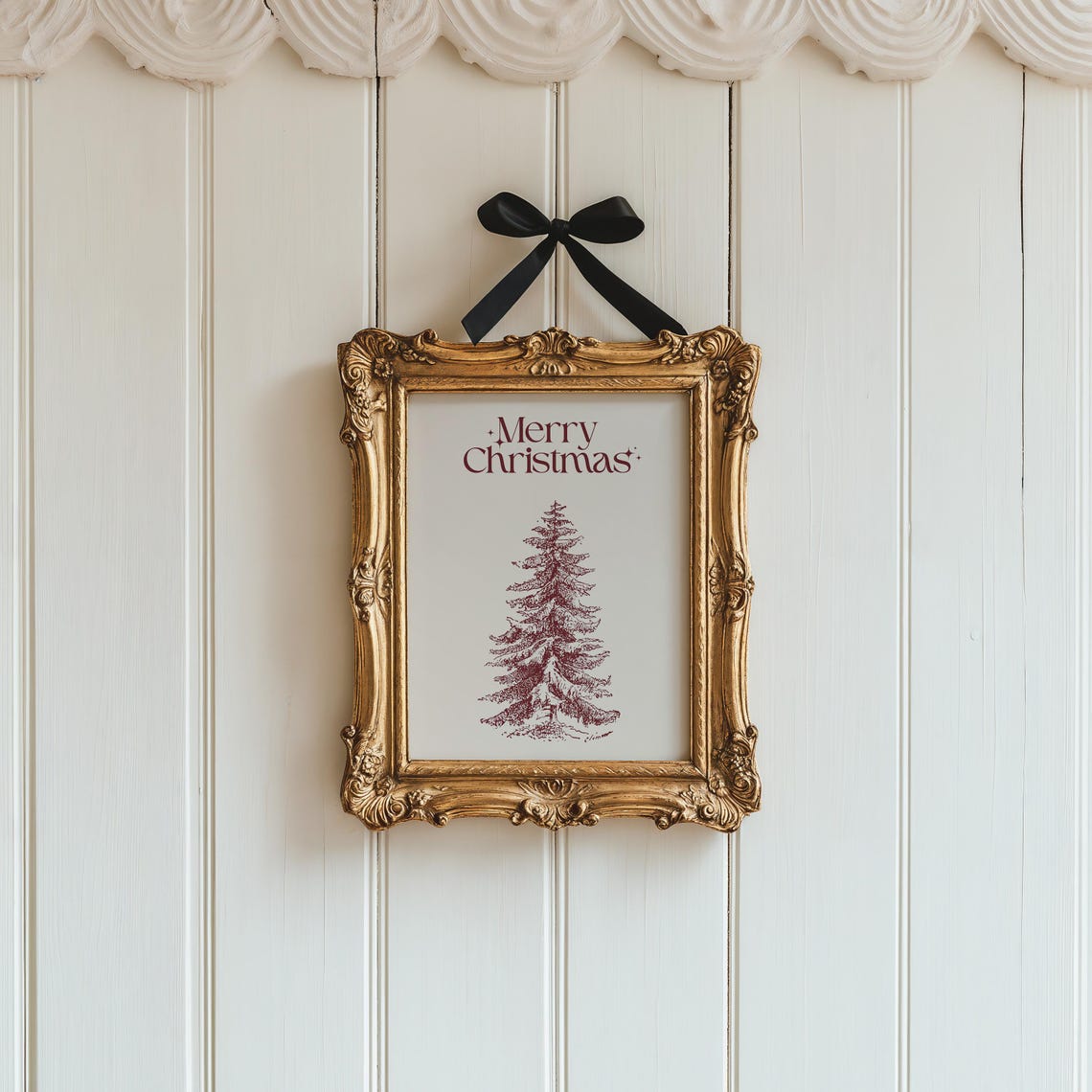 Merry Christmas Pine Tree Sketch Maroon Vintage Holiday Poster - Image 2