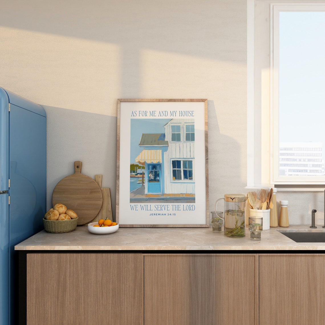 As for Me and My House Blue Coastal Cottage Scripture Poster - Image 4