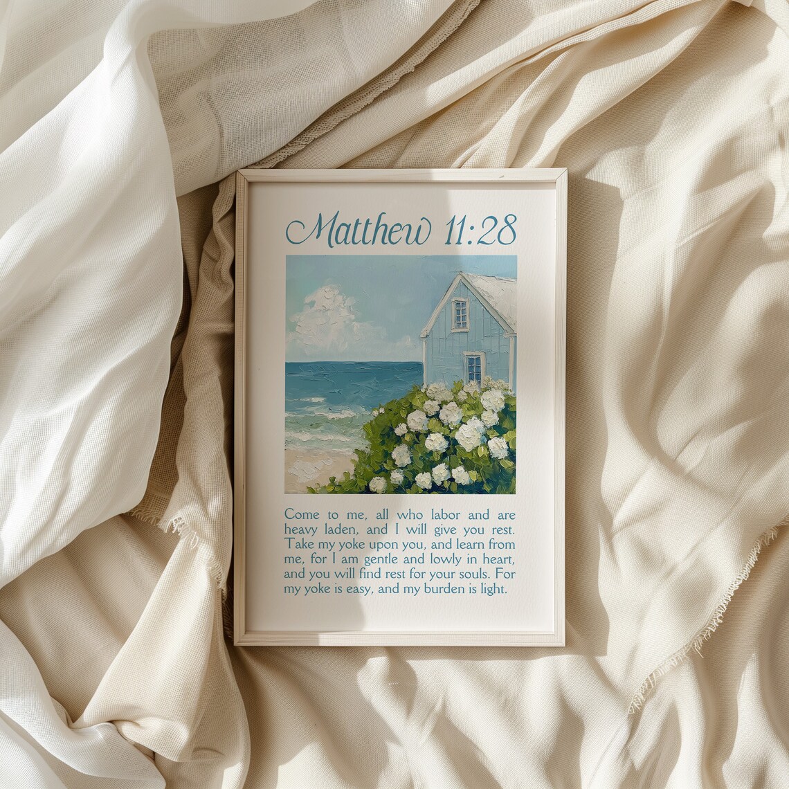 Matthew 11:28 Coastal Bible Verse Beach Landscape Art Print - Image 4