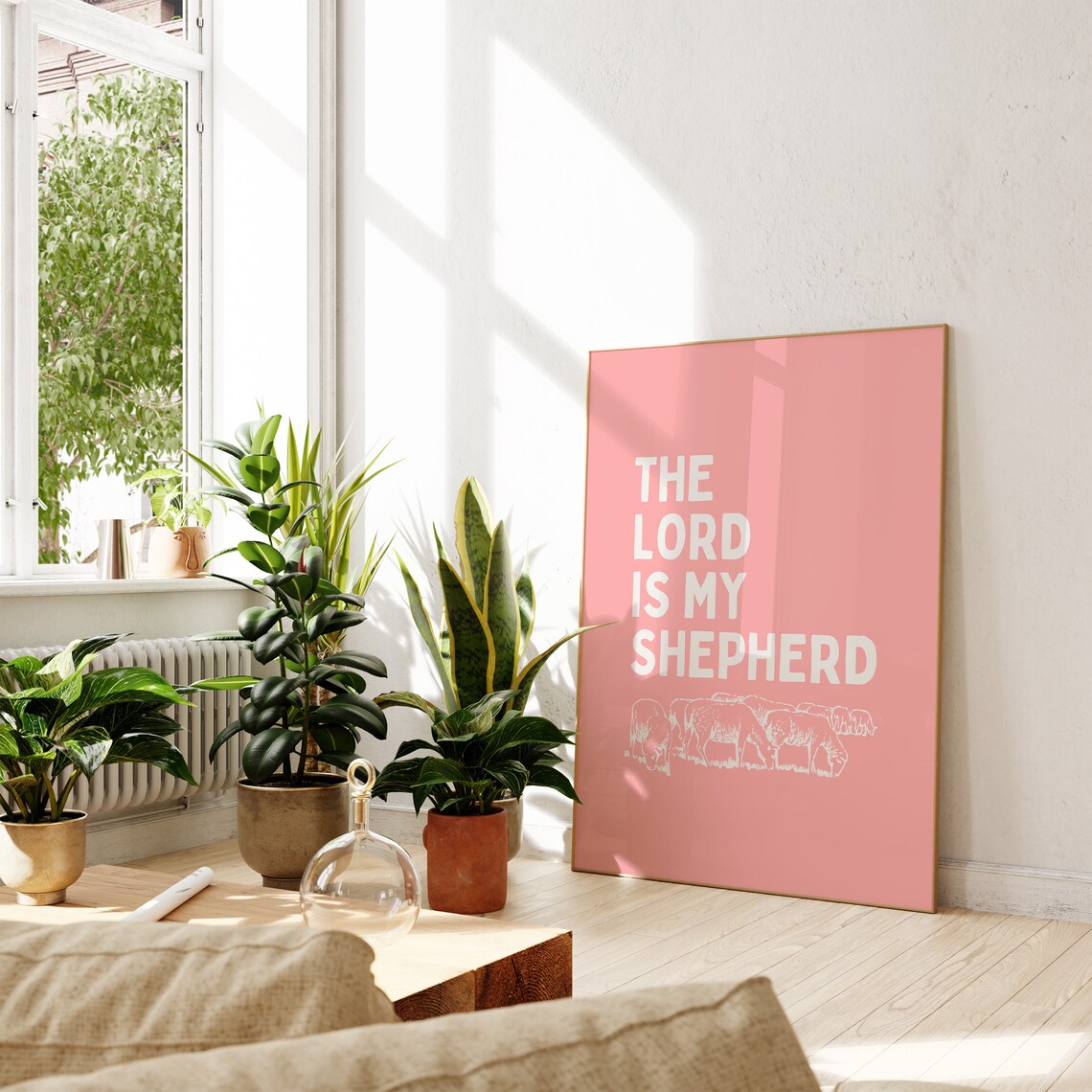 The Lord Is My Shepherd Pink Sheep Illustration Nursery Christian Poster - Image 2