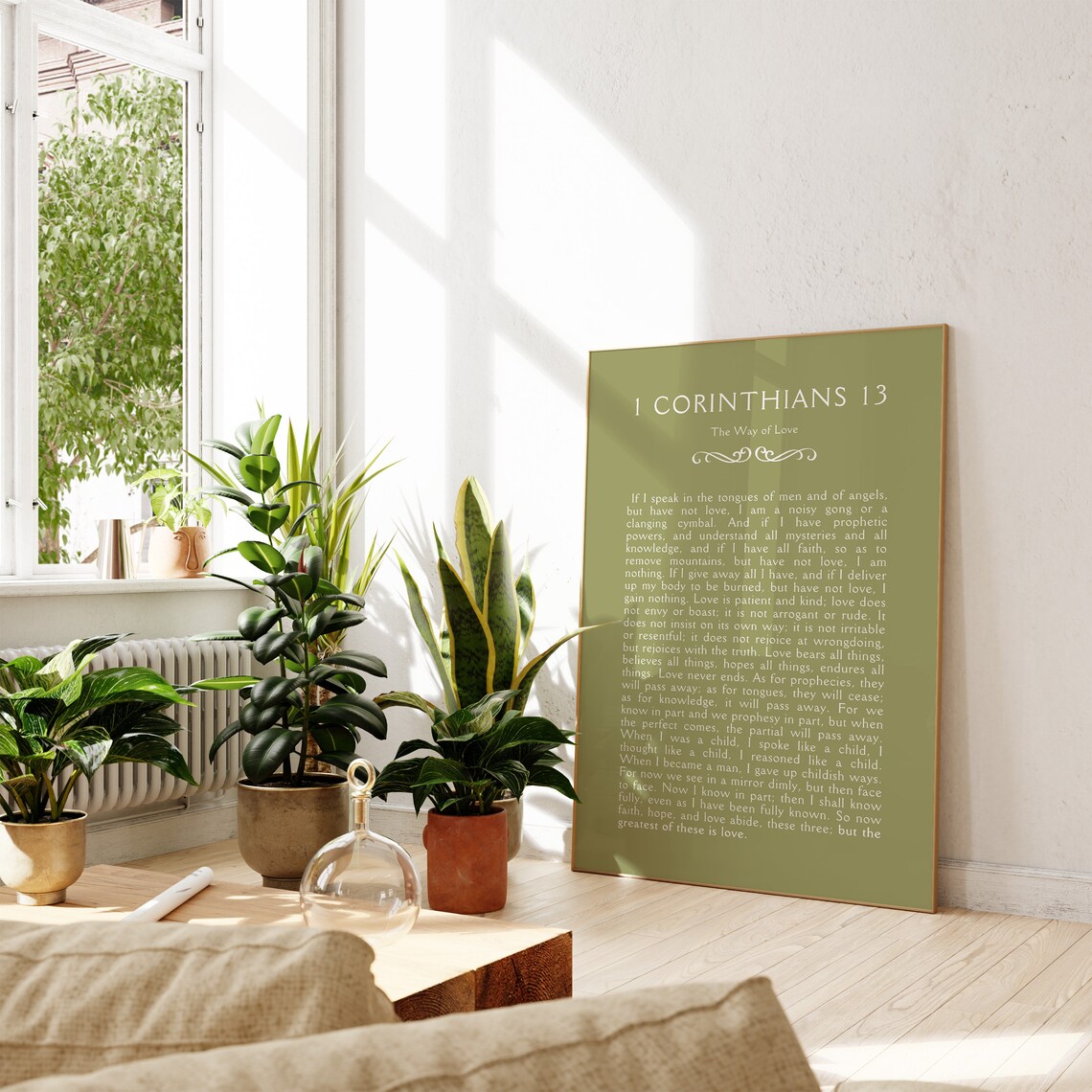 1 Corinthians 13 The Way of Love Sage Green Scripture Poster Art - Image 3