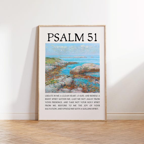Psalm 51 Christian Wall Art Bible Verse Quote Wall Art Minimalist Trendy Apartment Decor Landscape Mural Painting Print