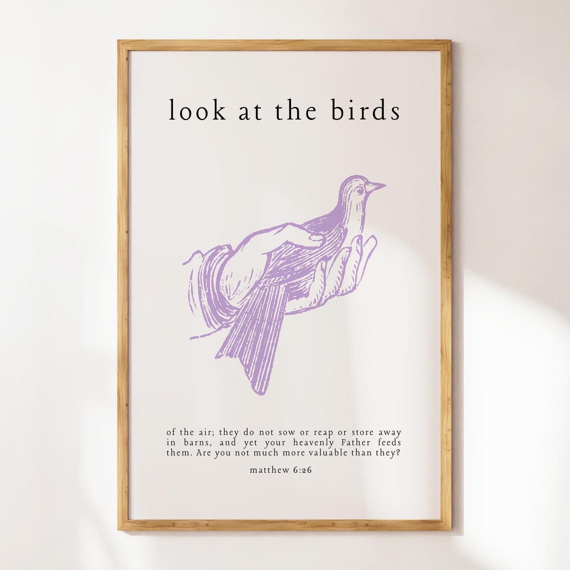 Look At the Birds Matthew 6:26 Purple Bird In Hand Vintage Poster - Image 3