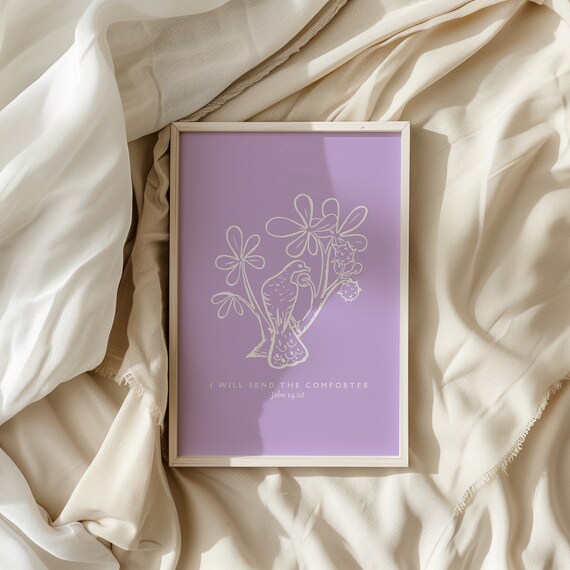 I Will Send the Comforter John 14:16 Lavender Dove Line Poster