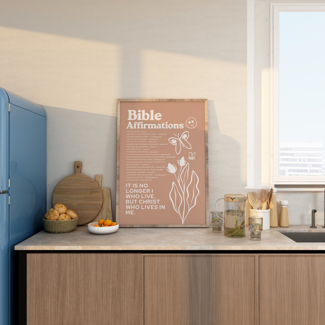 Bible Affirmations Terracotta Scripture List Butterfly Doodle Trendy Poster - Image 4