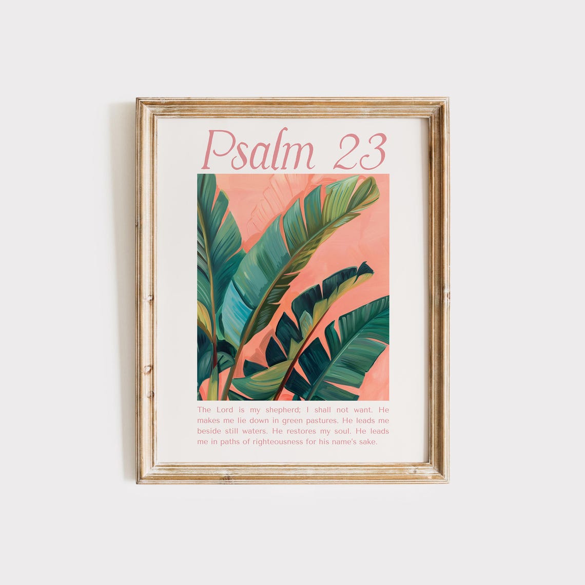 Psalm 23 The Lord Is My Shepherd Tropical Banana Leaf Pink Poster - Image 3