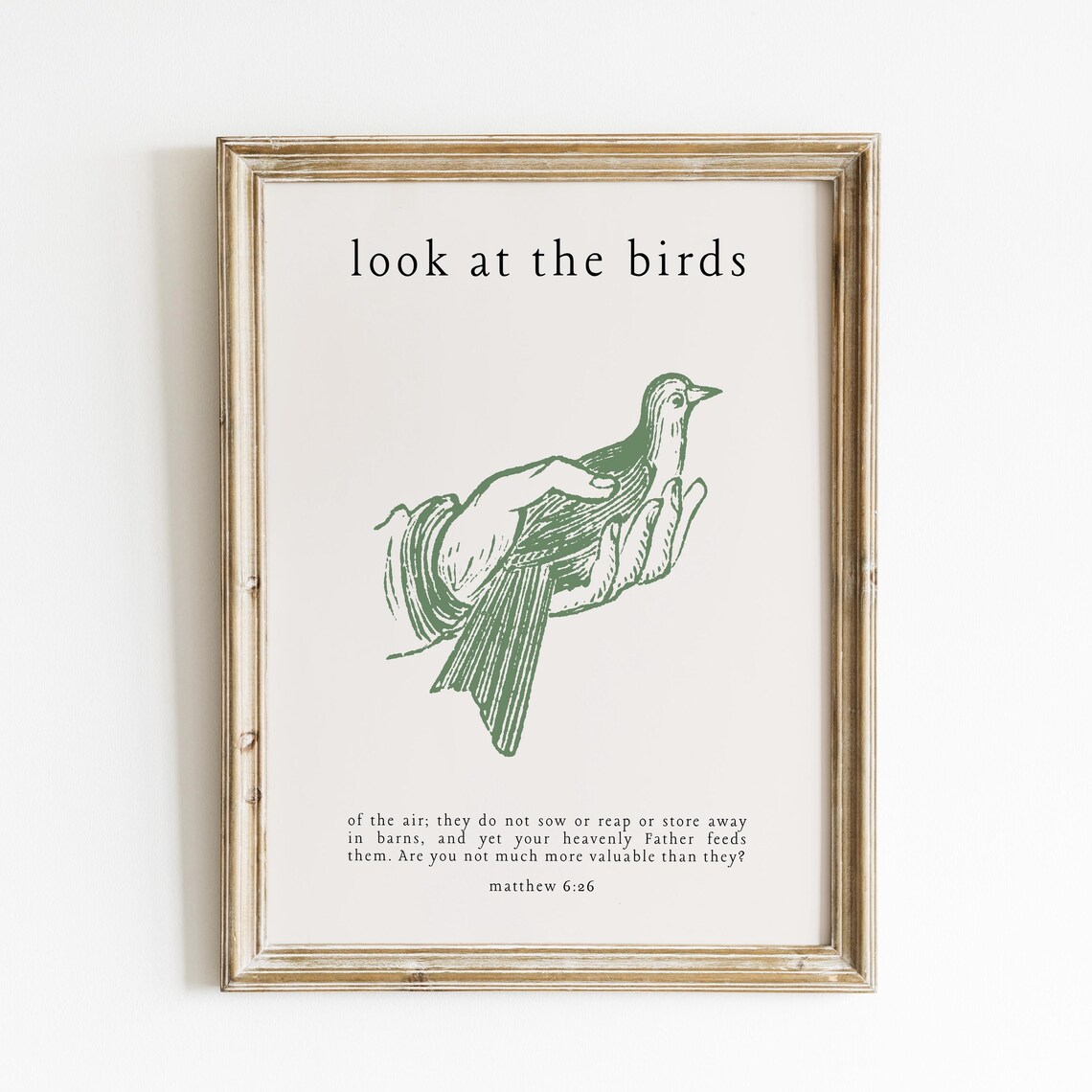 Look At the Birds Matthew 6:26 Green Bird In Hand Vintage Poster - Image 4