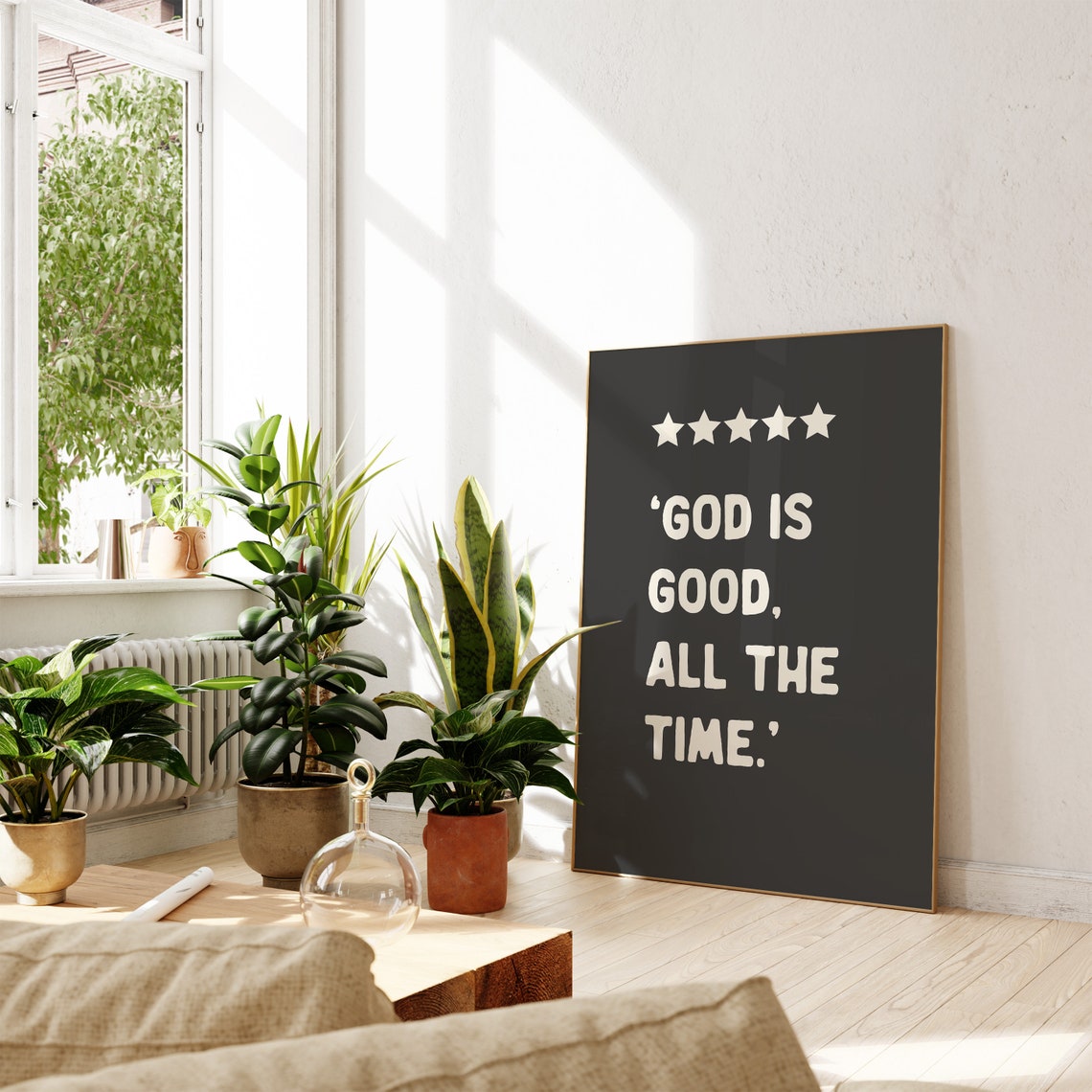 God Is Good All the Time Bold Star Typography Charcoal Wall Art - Image 3