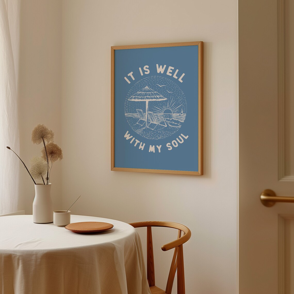 It Is Well With My Soul Beach Sunrise Blue Vintage Coastal Bible Verse Wall Art - Image 4